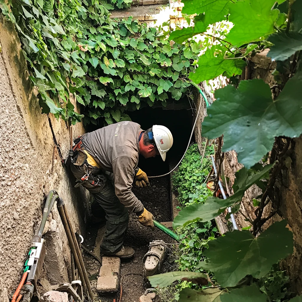 photo d'un travailleur dans l'évacuation du jardin