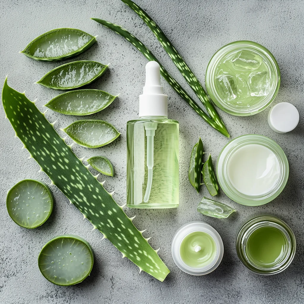 un panel de produits a l' aloe vera