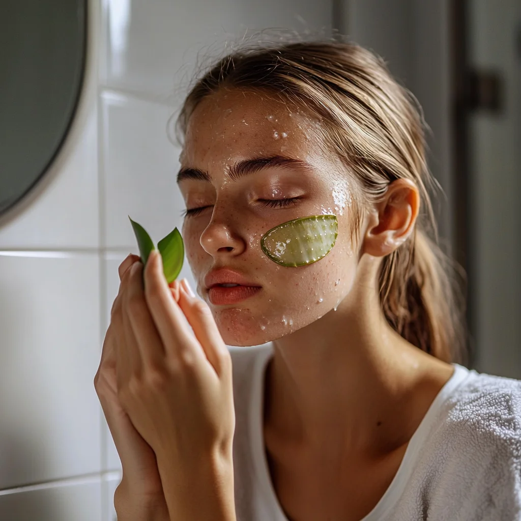 une jeune femme faisant un masque a l a l'aloe vera visage