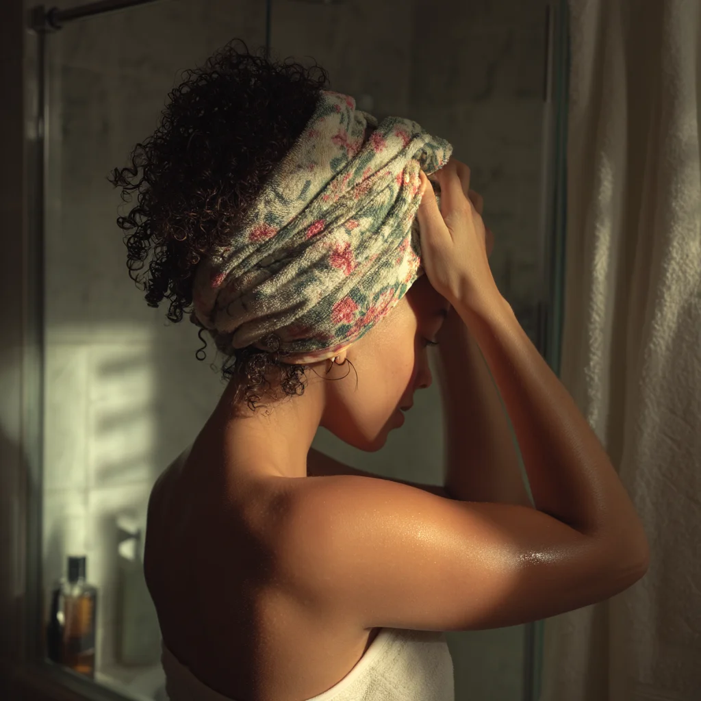 femme au cheveux bouclés préparant son soin à l'eau florale