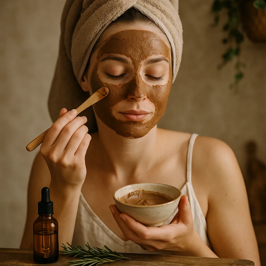 application d'un masque de rhassoul sur le visage