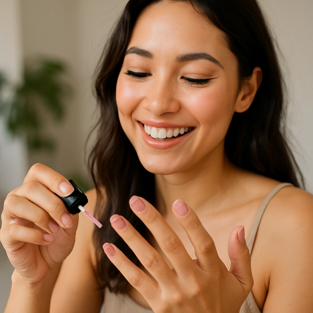 femme-vernis femme s'appliquant du vernis semi-permanent naturel