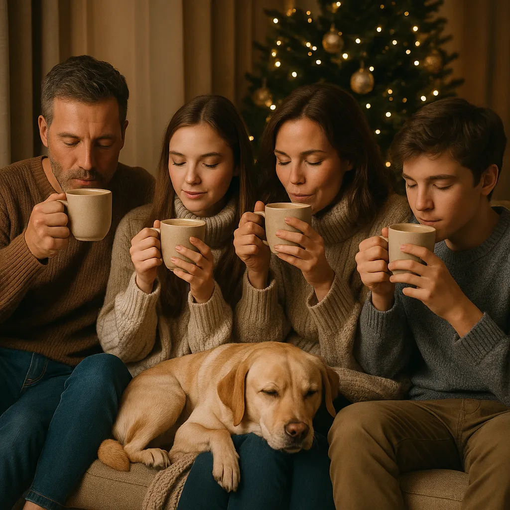 chai_latte_famille une famille buvant du chai latte ensemble