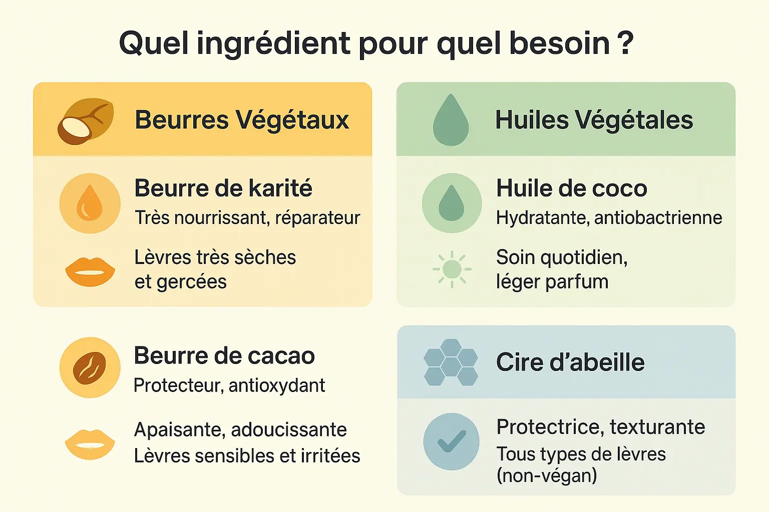 Ingrédients naturels pour baume à lèvres maison