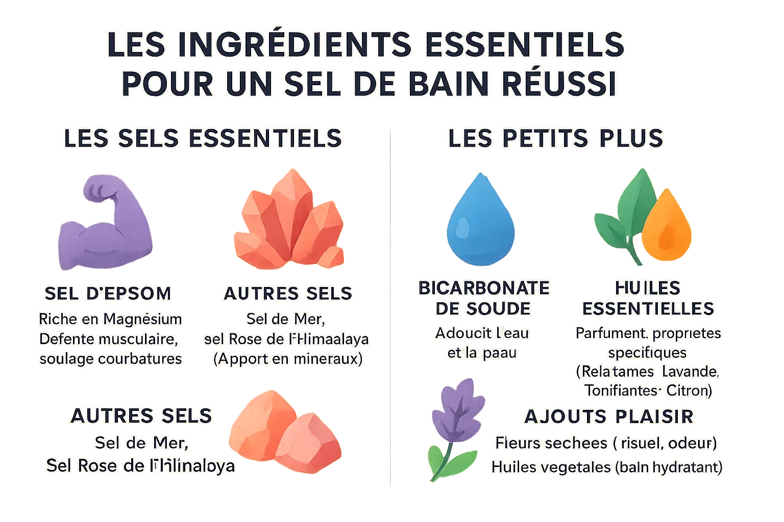 Illustration des ingrédients pour les sels de bain maison