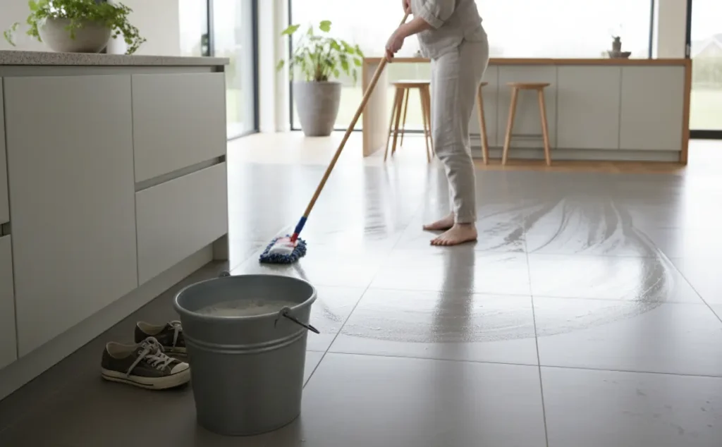 application savon noir sur le sol